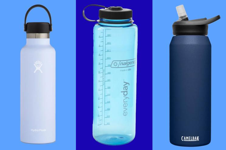 Water bottles on a blue background