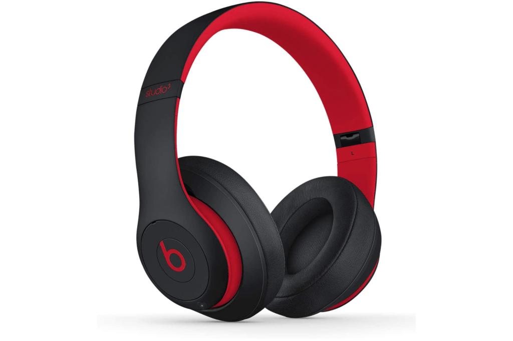 Black and red over ear headphones
