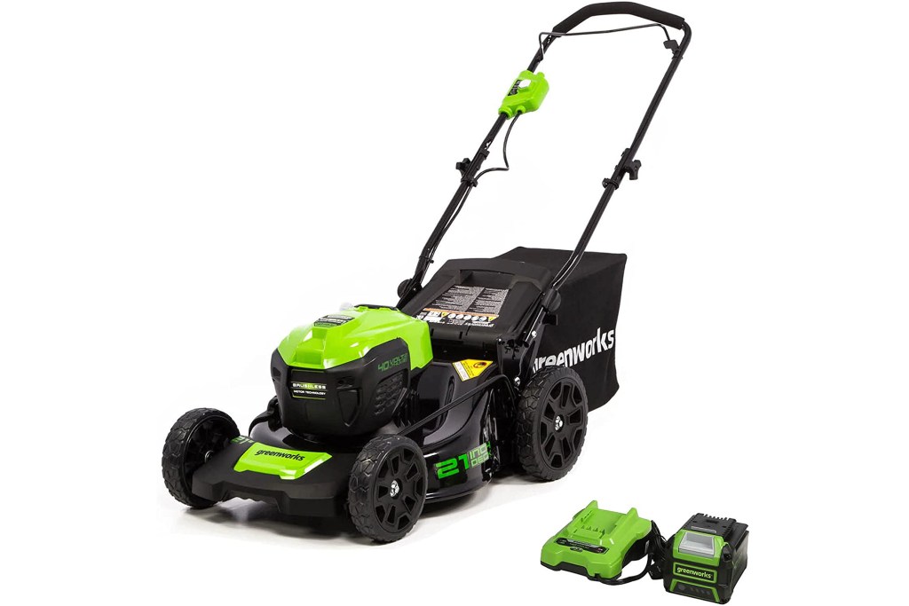 Greenworks Cordless Brushless Push Mower with USB Battery, green