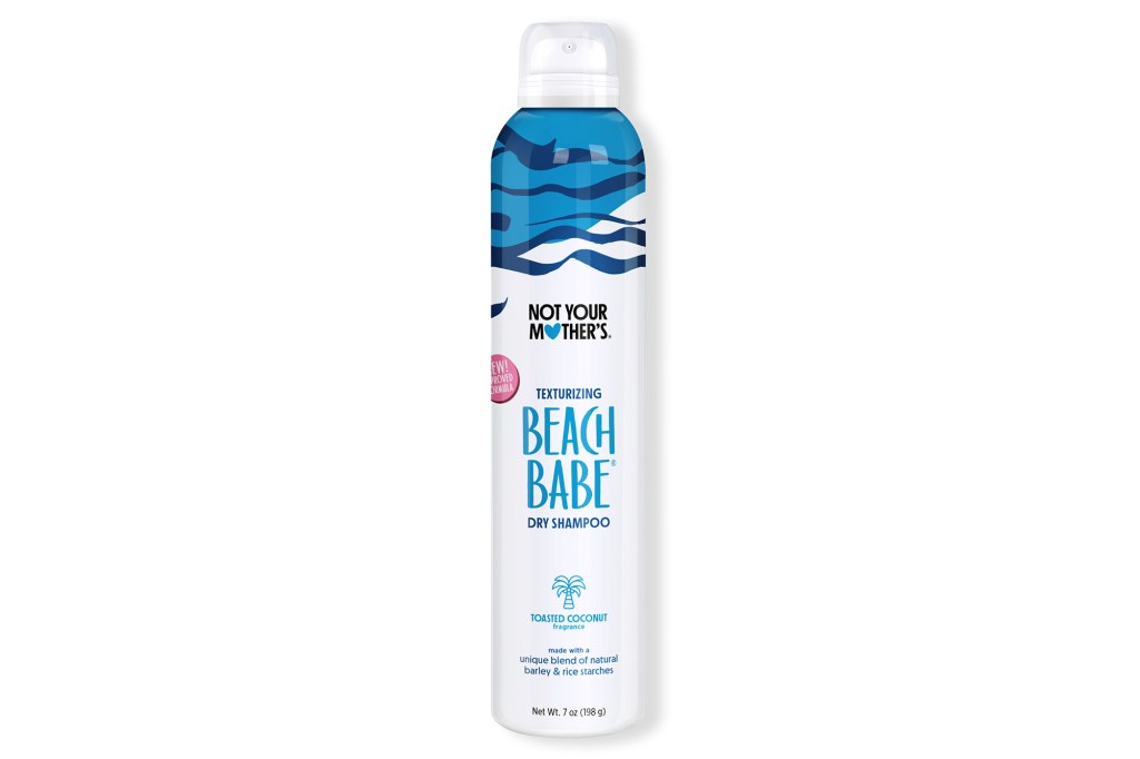 Blue and white bottle of dry shampoo