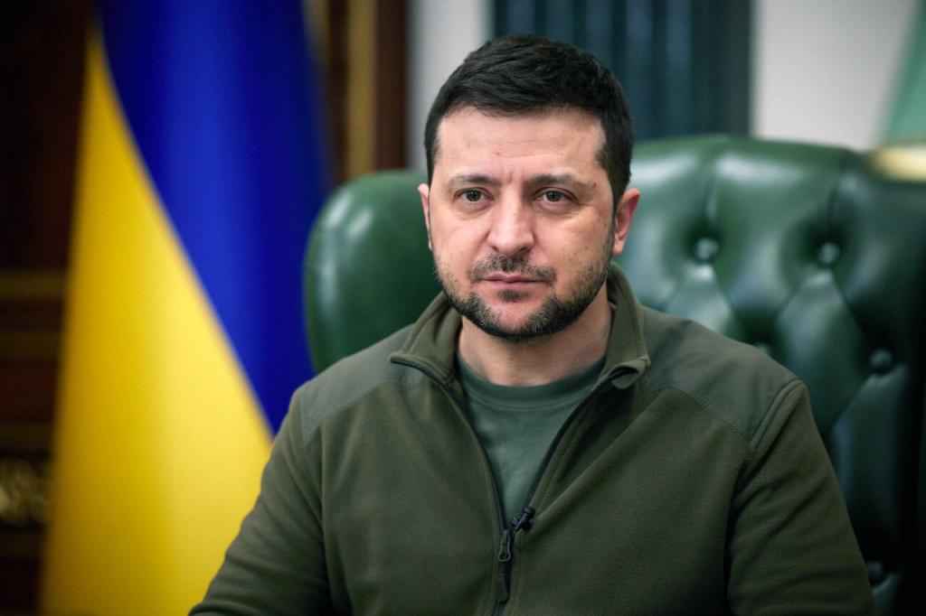 President of Ukraine Volodymyr Zelenskyy is pictured during his regular address to the nation, Kyiv, capital of Ukraine.