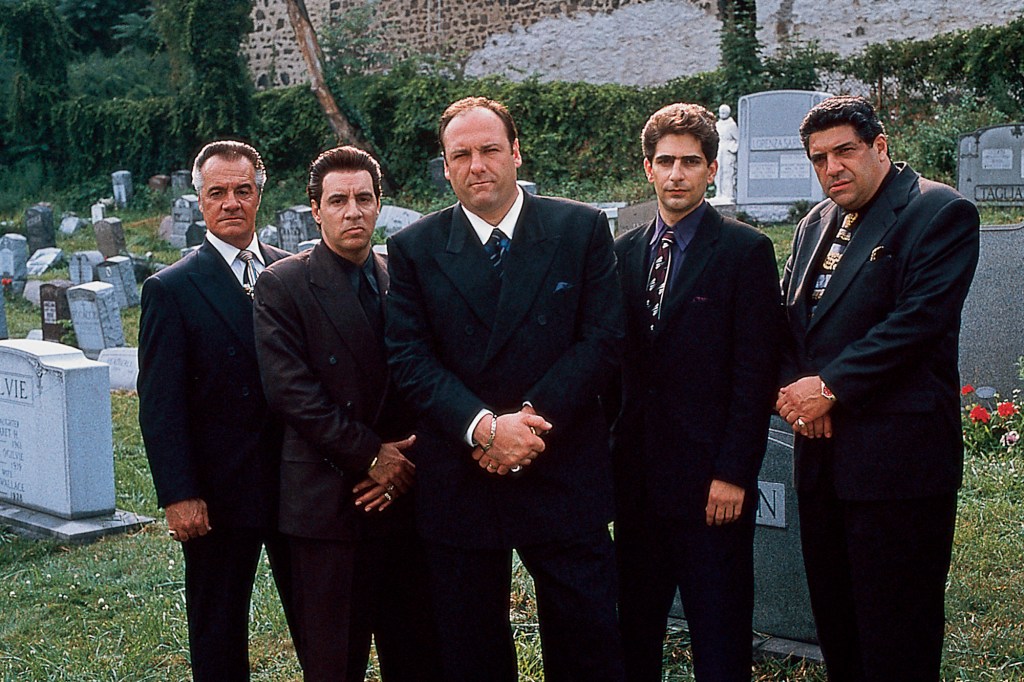 Gandolfini (center) is seen on set of his hit HBO mob drama.