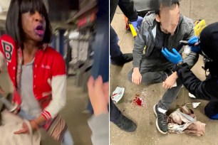 An attacker whacked a man in the head with a hammer after he bumped into him at a Manhattan subway station on Tuesday night, police sources said.