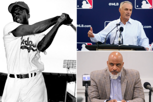 Jackie Robinson, Rob Manfred (top right) and Tony Clark