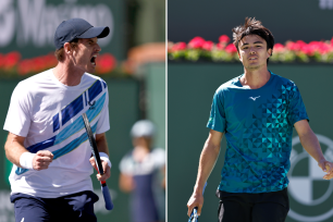 Andy Murray of Great Britain shows excitement after winning against Taro Daniel at the BNP Paribas Open on March 11, 2022.