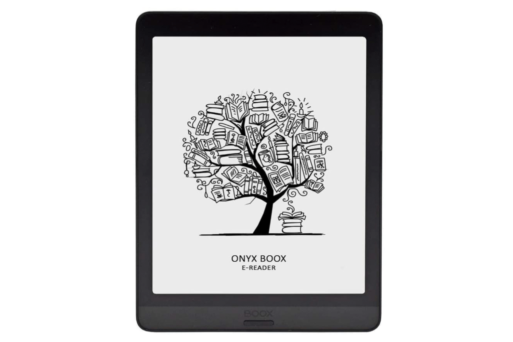 E-reader with tree on page