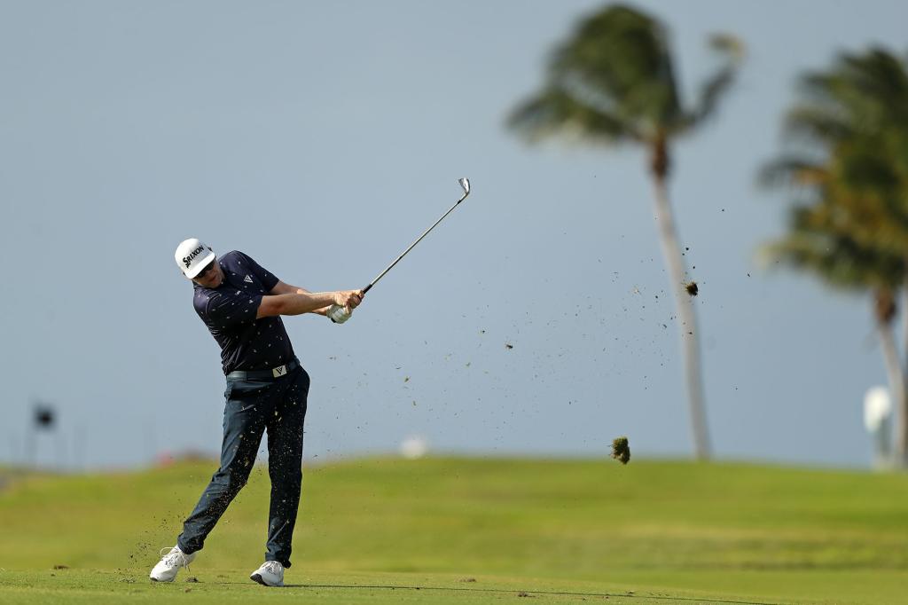 Ryan Brehm plays his shot on the 13th hole during the third round of the Puerto Rico Open