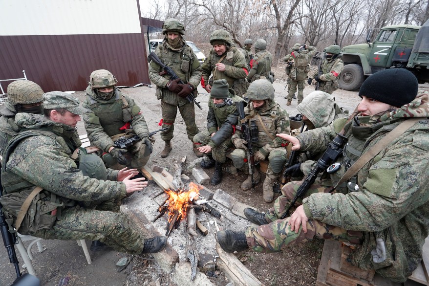 Service members of pro-Russian troops in the Donetsk region, Ukraine March 1.