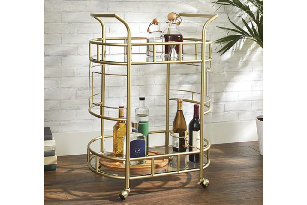 Better Homes & Gardens Gold Metal and Glass Fitzgerald Serving Bar Cart