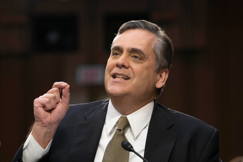 Law professor and legal commentator Jonathan Turley testifies in favor of William Barr's nomination for Attorney General of the United States before the Senate Judiciary Committee on Jan. 16, 2019.  