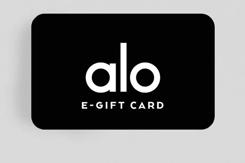An Alo Yoga black gift card