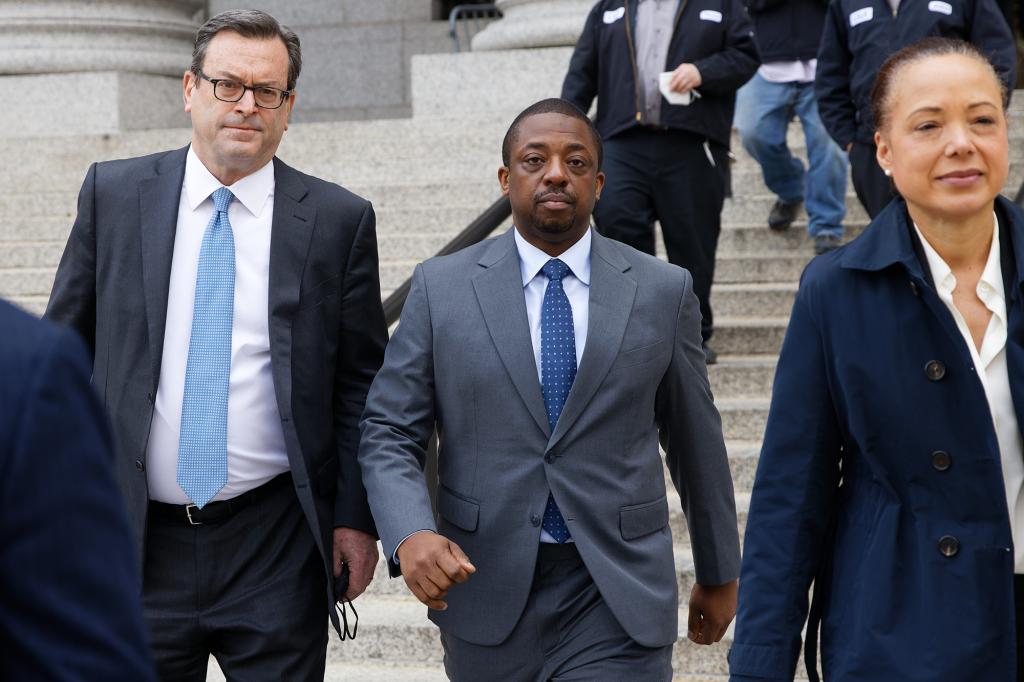 Former Lt. Gov. Brian Benjamin leaving Thurgood Marshall United States Courthouse on April 18, 2022.