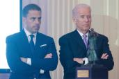 WFP USA Board Chair Hunter Biden introduces his father Vice President Joe Biden during the World Food Program USA's 2016 McGovern-Dole Leadership Award Ceremony at the Organization of American States on April 12, 2016 in Washington, DC.