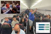 people on a plane without masks