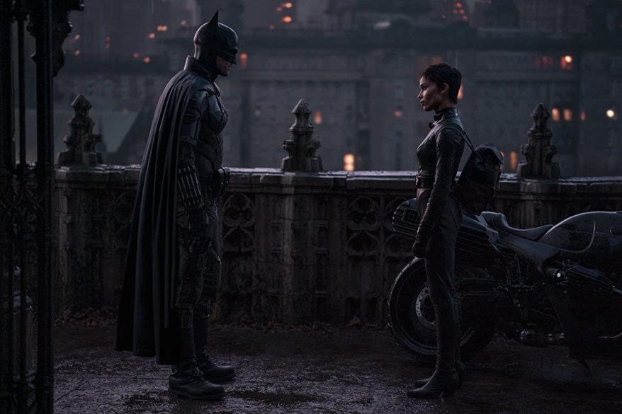 Still from "The Batman" movie with Robert Pattinson and Zoë Kravitz.