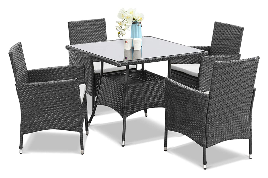 Wisteria Lane 5-Piece Patio Dining Table and Chair Set, brown