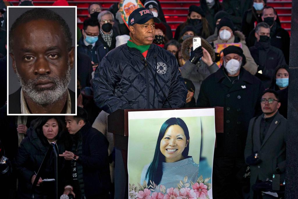 Martial Simon (inset), is the 61-year-old mentally ill homeless man who shoved Michelle Go to her death from a Times Square subway platform in January.