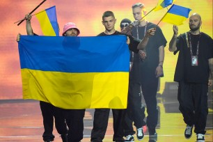 Kalush Orchestra from Ukraine arrives for the final dress rehearsal at the Eurovision Song Contest.