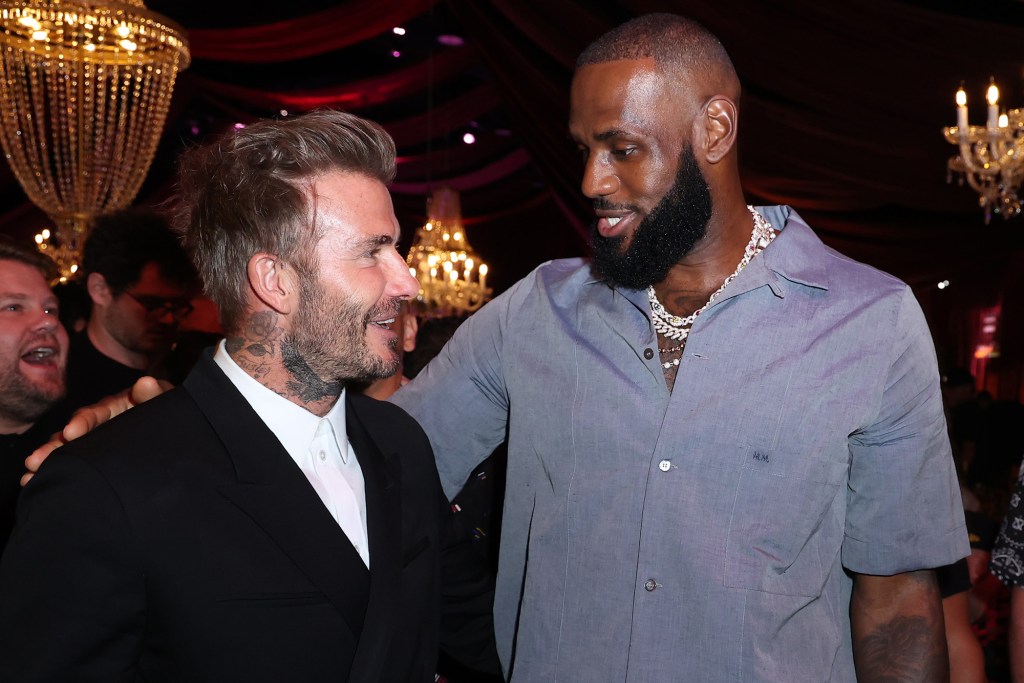 David Beckham and LeBron James were spotted chatting on Friday, May 6, 2022, at Carbone Beach in Miami