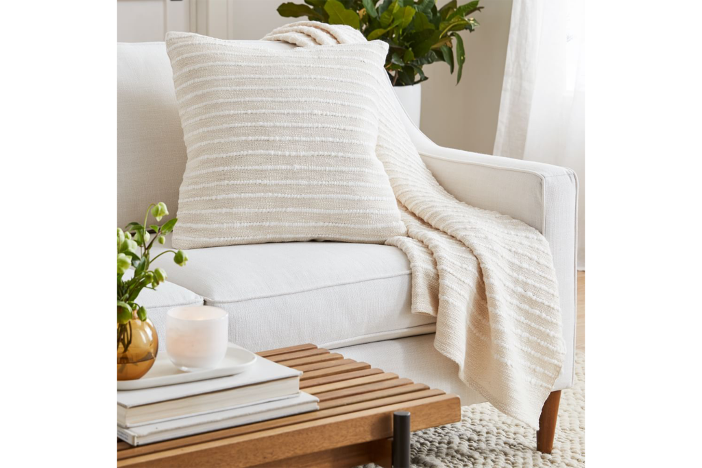 Soft Corded Pillow Cover & Throw Set, white