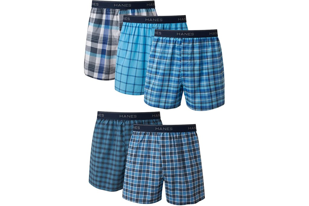 Five pairs of blue Hanes boxers