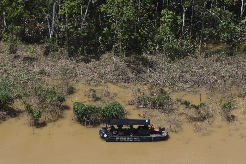 Police navigate the Itaquai River during the search for British journalist Dom Phillips and Indigenous affairs expert Bruno Araujo Pereira, who went missing on Sunday.