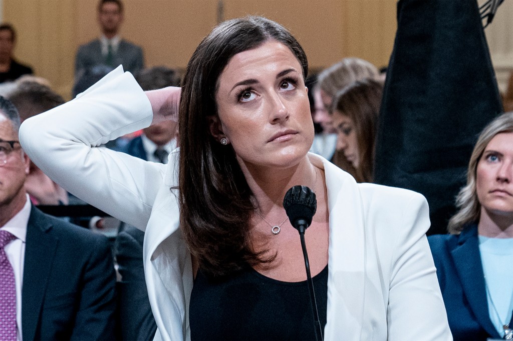 Cassidy Hutchinson, a top former aide to Trump White House Chief of Staff Mark Meadows, testifies during the sixth hearing held by the Select Committee to Investigate the January 6th Attack on the U.S. Capitol on June 28, 2022.