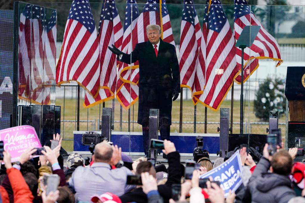 President Donald Trump arrives to speak during a rally protesting the electoral college certification of Joe Biden as President in Washington, Jan. 6, 2021.