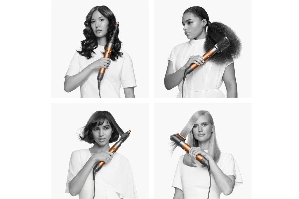 A four image group of women using different heads on the Dyson Airwrap 