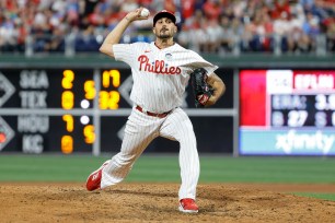 Zach Eflin #56 of the Philadelphia Phillies pitches during the eighth inning at Citizens Bank Park on June 03, 2022 in Philadelphia, Pennsylvaniaa.