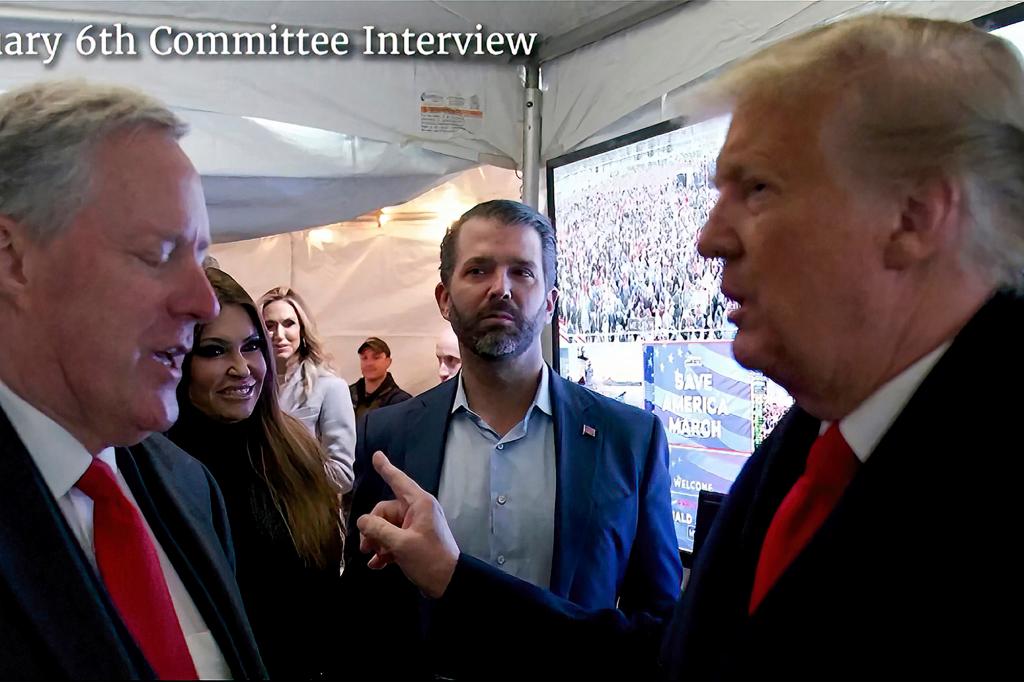 Video released by the House Select Committee shows former President Donald Trump talking to his chief of staff Mark Meadows before a rally on Jan. 6, 2021.