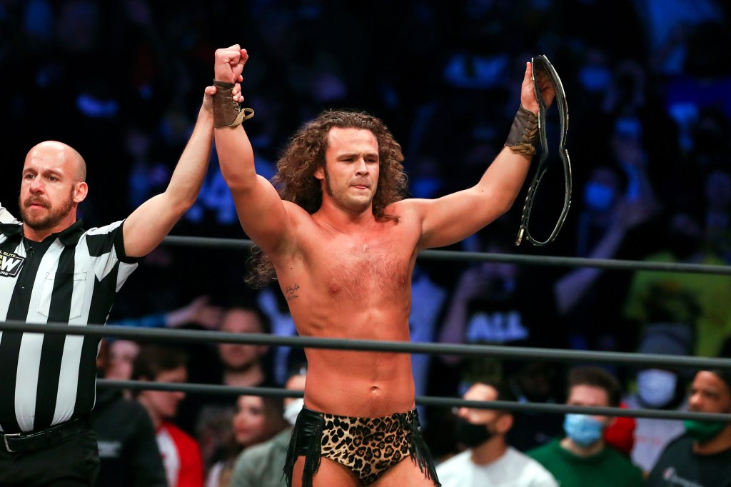 Jungle Boy has his hand raised following his match during the AEW Dynamite