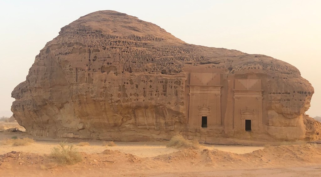 Ancient sandstone tombs punctuate stunning desert landsape in Al-'Ula -- currently Saudi's biggest draw.
