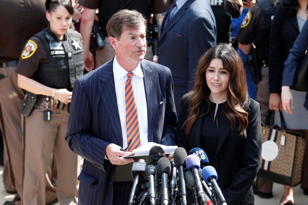 Johnny Depp's attorneys Benjamin Chew and Camille Vasquez speak to the media after the jury announced split verdicts in favor of both Johnny Depp and his ex-wife Amber Heard.