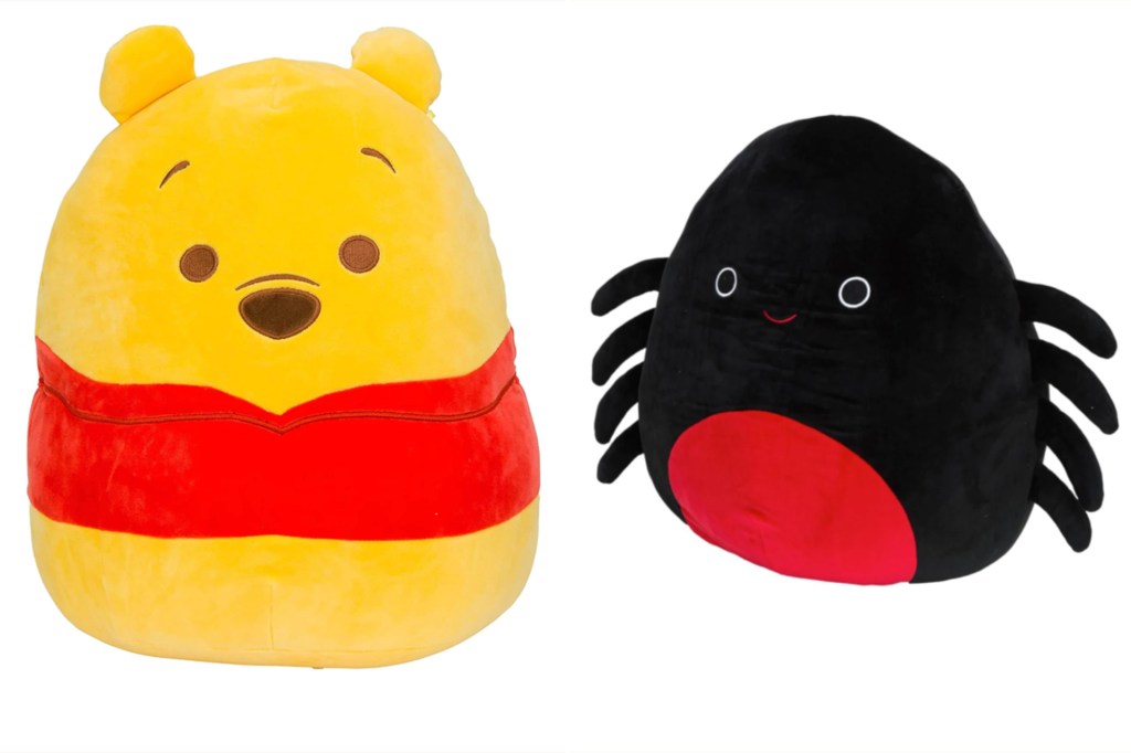 A Winnie the Pooh and a spider Squishmallow