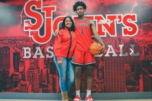 Brandon Williams, right, with his mother Leslie King during his visit to St. John's.