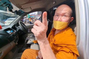 A Thai monk busted by police for drunk-driving claimed that he drank whiskey to ward off COVID-19.