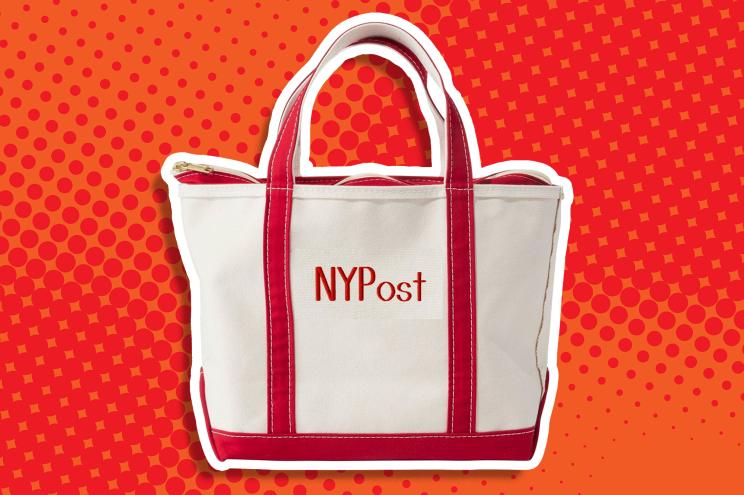 A tote bag that says NYPost in Red