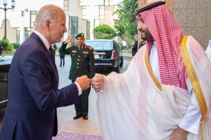 President Biden fist bumps Saudi Crown Prince Mohammed bin Salman.