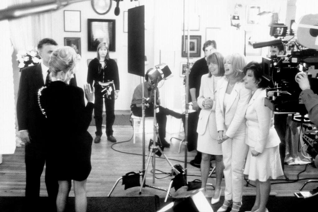 from left, Diane Keaton, Goldie Hawn and Bette Midler on the set of "The First Wives Club" in 1996.