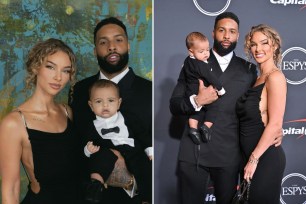 Odell Beckham Jr., girlfriend Lauren Wood, and baby Zydn on ESPY red carpet.