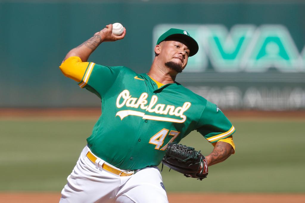 Frankie Montas while with the A's