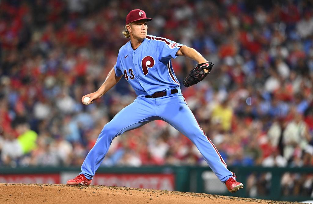 Noah Syndergaard pitches during his Phillies debut.