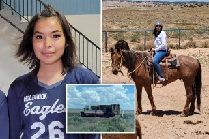 Kiarra Gordon, 17 (left and right), was killed when the school bus she was on was rear-ended by a semi-truck in Arizona (center) on Sunday. Six other people on board the bus were injured in the collision, which took place during a field trip.