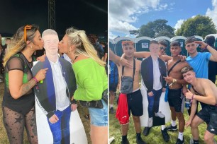 Ashleigh Rogers (left photo, in green) had a life-size cardboard cutout of her late brother created by a business in Wales so that she could take it along to a music festival.