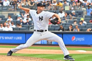 Clay Holmes pitching for the Yankees on July 31, 2022.