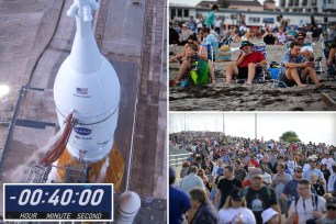 A compilation of people waiting to see NASA launch a no-crew flight into space.