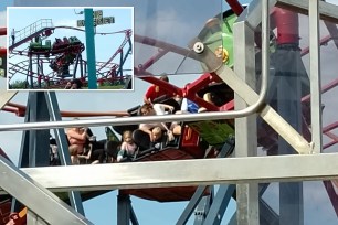 Children on stuck roller coaster.