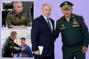British intelligence claimed in a report that Sergei Shoigu is being sidelined by Vladimir Putin (center), who is now allegedly being briefed directly by military commanders about the progress of the war in Ukraine.
