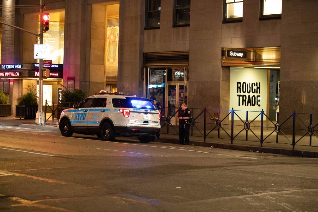 NYPD at the Rockefeller Center station after the stabbing on the B train on August 22, 2022.